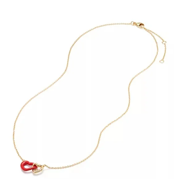 David Yurman Red and Gold Heart Necklace 18k - Picture 5 of 6